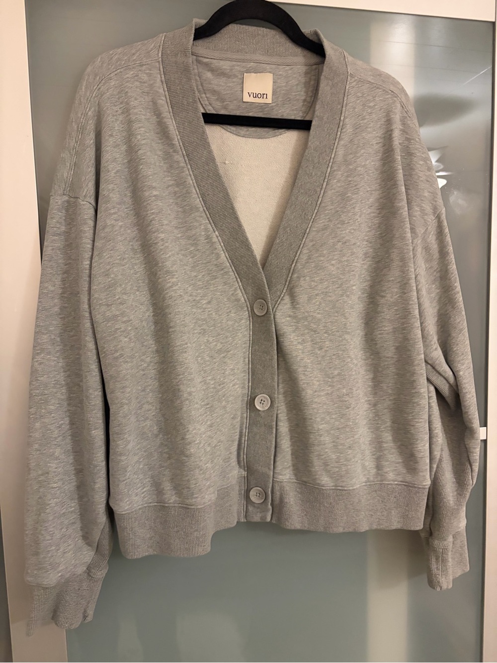 Vuori Light Gray Button-Front Cardigan